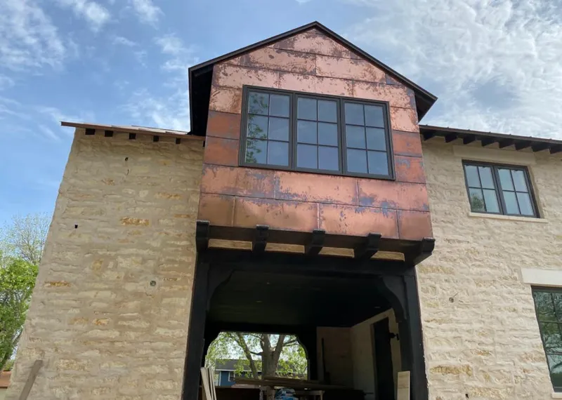 Copper metal panel facade on a stone building for Metal Roof Coating in Haddon Heights